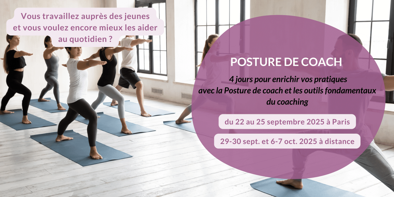 Participants en posture d’accompagnement, exercices de positionnement physique et mental – formation “Posture de coach” Elevatio